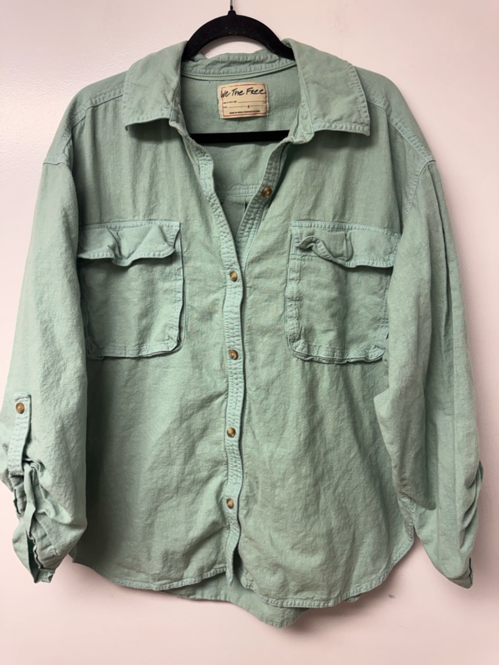 Free People We The Free Made For Sun Linen Shirt L Green Oversized Coastal A7 - Picture 4 of 10
